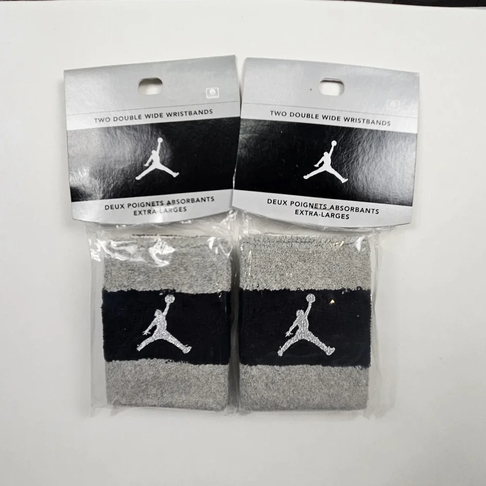 Vintage Nike Michael Jordan Jumpman Wristbands Gray, Black & Silver 2 Pairs NEW!